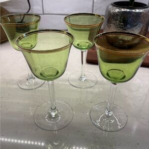 Antique Green Cordial Glasses with Gold Rim (set of four)